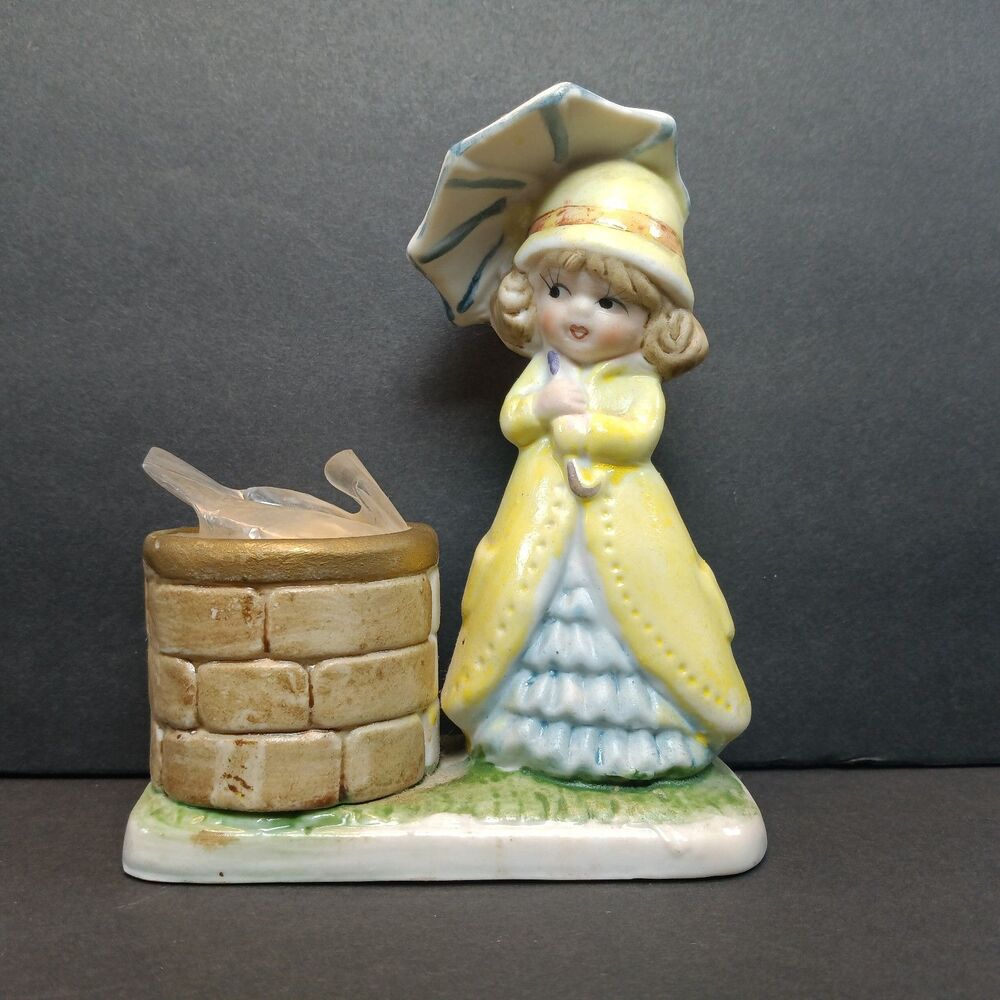 Vintage Jasco 1978 Little Luvkins Hand Painted Porcelain Girl Well Candle Holder